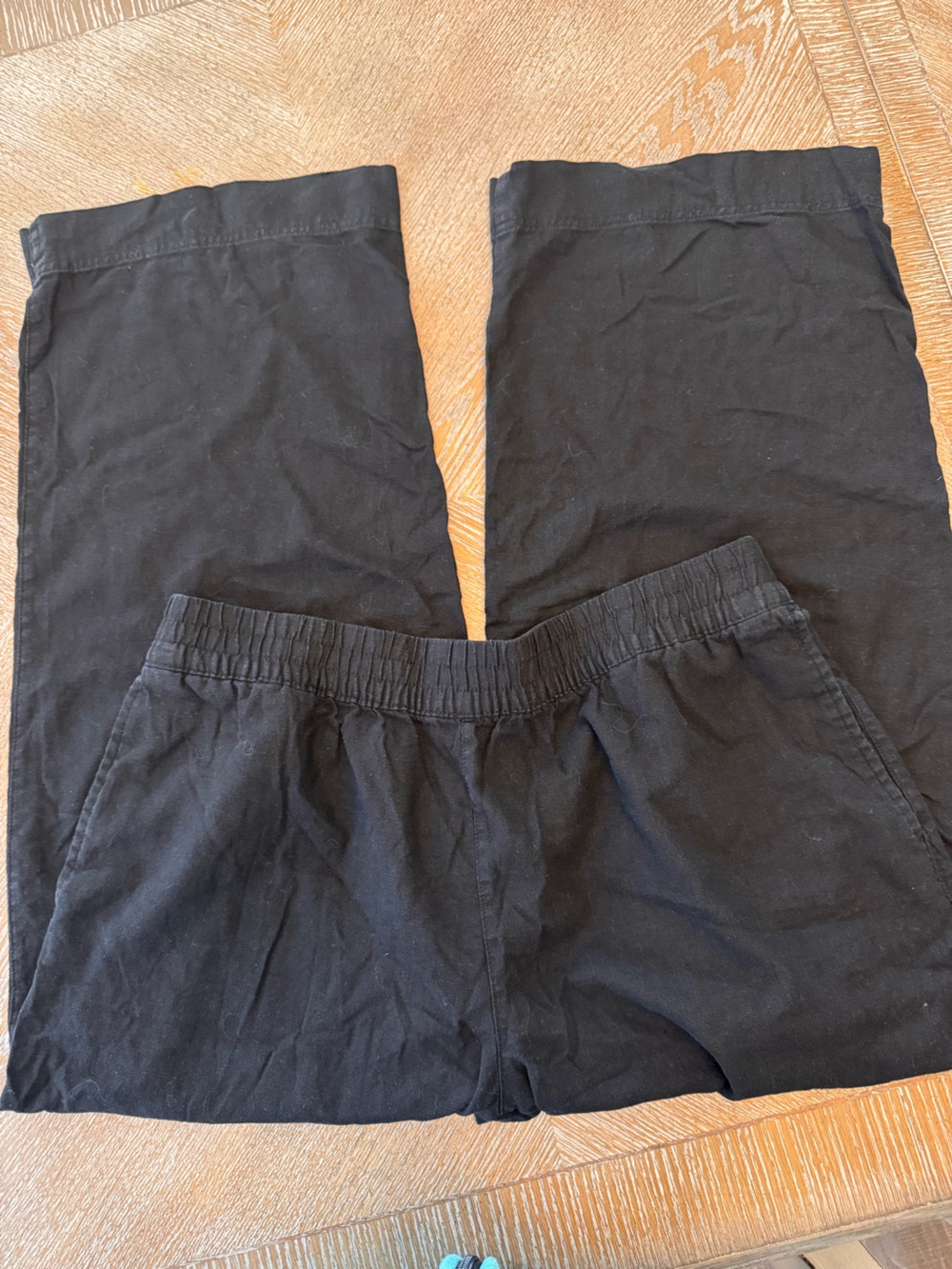 Old Navy Black Linen Blend Wide Leg Pants XL Elastic Waist 36”Inseam 29” Pockets - Picture 5 of 7